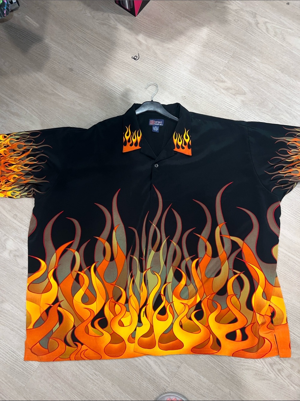 90s retro HB Sport Flame Print Camp Shirt